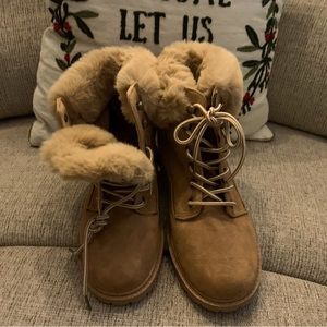 New, never worn-camel colored fur lined booties